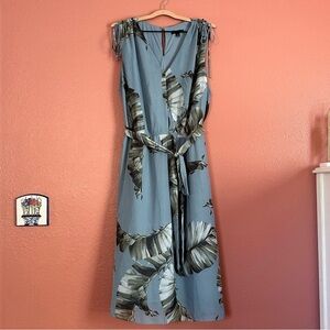 Lane Bryant Blue and Gray Leaf Print Midi Dress